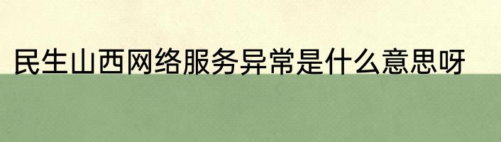 民生山西网络服务异常是什么意思呀