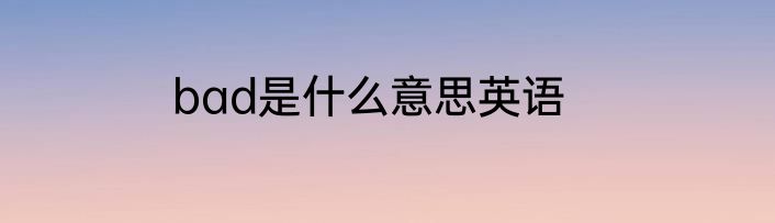bad是什么意思英语