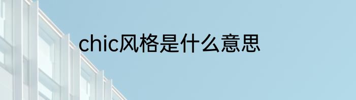 chic风格是什么意思