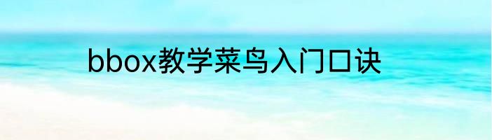 bbox教学菜鸟入门口诀