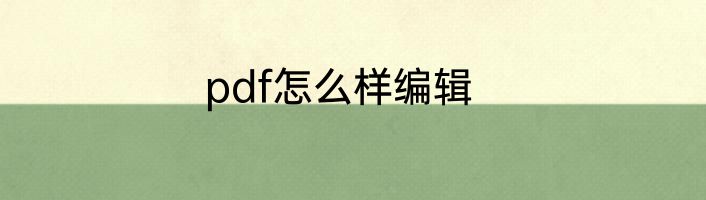 pdf怎么样编辑