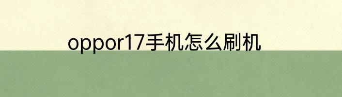 oppor17手机怎么刷机
