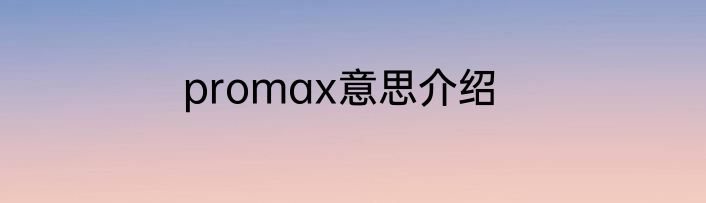 promax意思介绍