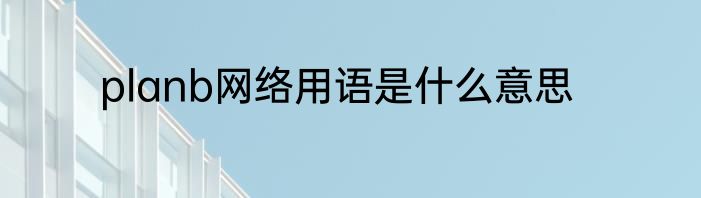 planb网络用语是什么意思