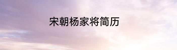 宋朝杨家将简历