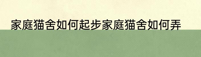 家庭猫舍如何起步家庭猫舍如何弄
