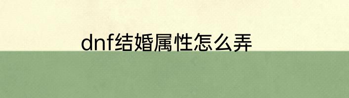 dnf结婚属性怎么弄