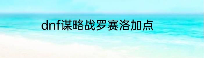 dnf谋略战罗赛洛加点