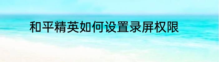和平精英如何设置录屏权限