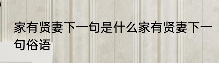 家有贤妻下一句是什么家有贤妻下一句俗语