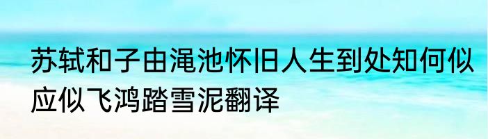 苏轼和子由渑池怀旧人生到处知何似应似飞鸿踏雪泥翻译