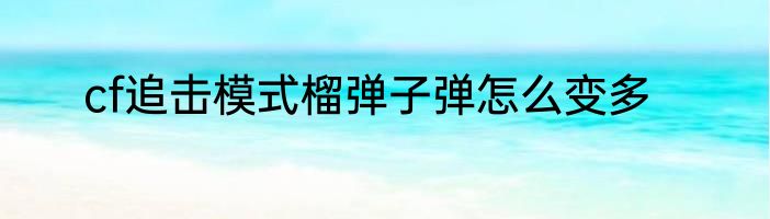 cf追击模式榴弹子弹怎么变多