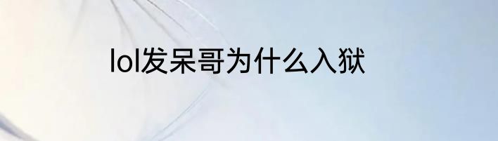 lol发呆哥为什么入狱