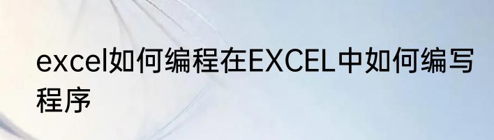 excel如何编程在EXCEL中如何编写程序