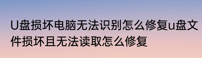 U盘损坏电脑无法识别怎么修复u盘文件损坏且无法读取怎么修复
