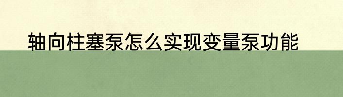 轴向柱塞泵怎么实现变量泵功能