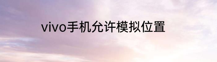 vivo手机允许模拟位置