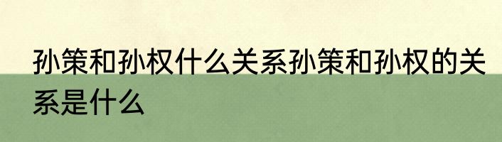 孙策和孙权什么关系孙策和孙权的关系是什么