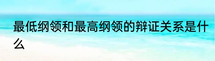 最低纲领和最高纲领的辩证关系是什么