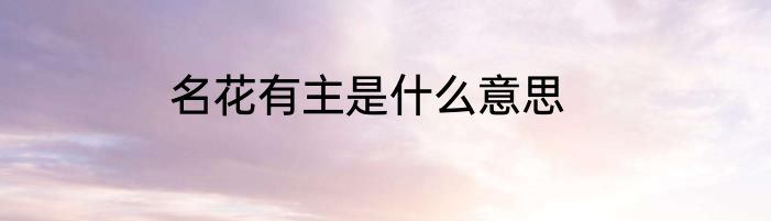 名花有主是什么意思