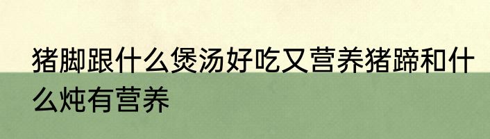猪脚跟什么煲汤好吃又营养猪蹄和什么炖有营养
