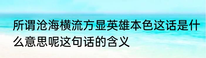 所谓沧海横流方显英雄本色这话是什么意思呢这句话的含义
