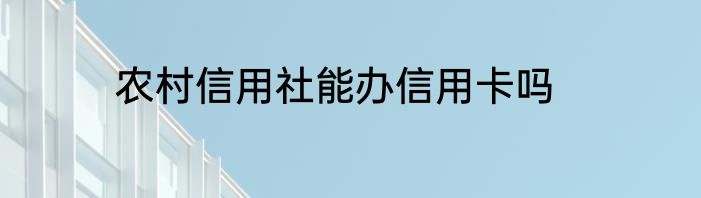 农村信用社能办信用卡吗