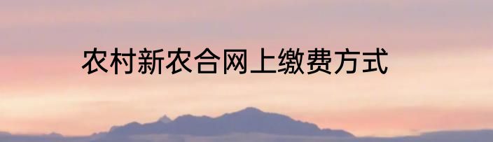农村新农合网上缴费方式