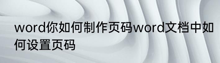 word你如何制作页码word文档中如何设置页码