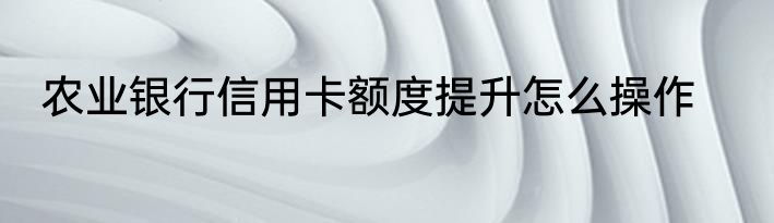 农业银行信用卡额度提升怎么操作