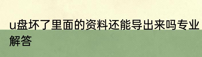 u盘坏了里面的资料还能导出来吗专业解答