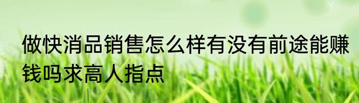 做快消品销售怎么样有没有前途能赚钱吗求高人指点