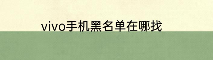 vivo手机黑名单在哪找