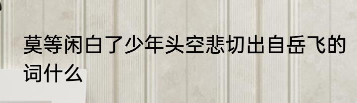 莫等闲白了少年头空悲切出自岳飞的词什么