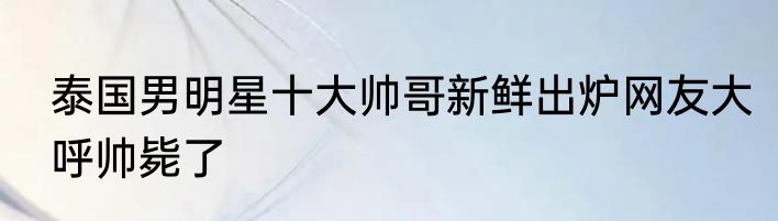 泰国男明星十大帅哥新鲜出炉网友大呼帅毙了