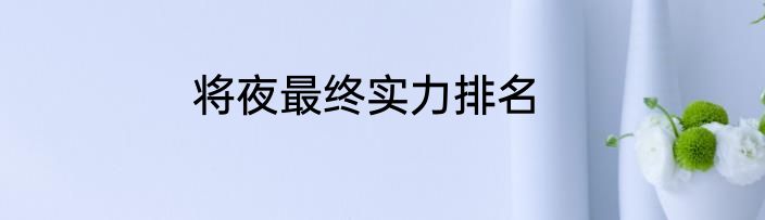 将夜最终实力排名