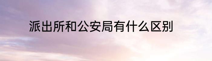 派出所和公安局有什么区别