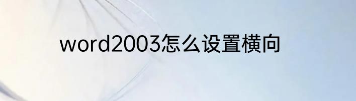 word2003怎么设置横向