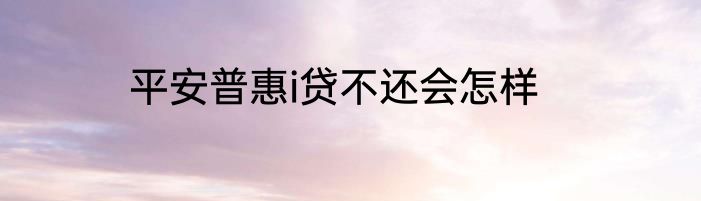 平安普惠i贷不还会怎样