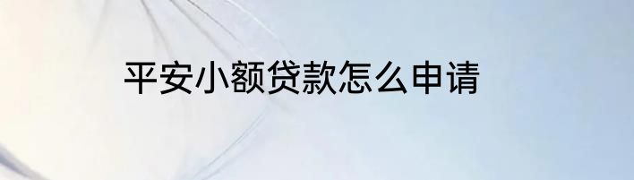 平安小额贷款怎么申请