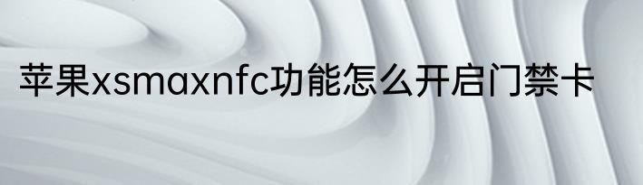苹果xsmaxnfc功能怎么开启门禁卡