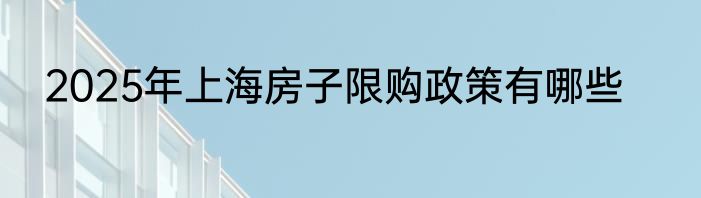 2025年上海房子限购政策有哪些
