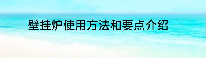 壁挂炉使用方法和要点介绍