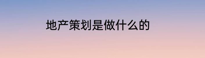 地产策划是做什么的