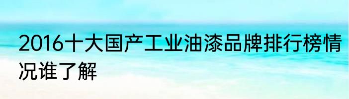 2016十大国产工业油漆品牌排行榜情况谁了解