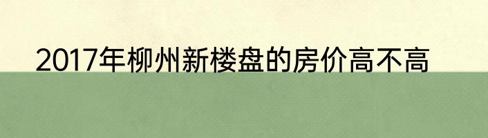 2017年柳州新楼盘的房价高不高
