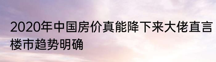 2020年中国房价真能降下来大佬直言楼市趋势明确