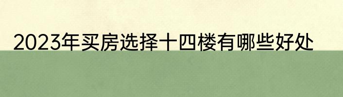 2023年买房选择十四楼有哪些好处