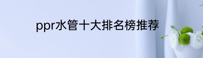 ppr水管十大排名榜推荐