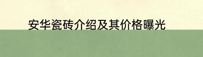 安华瓷砖介绍及其价格曝光